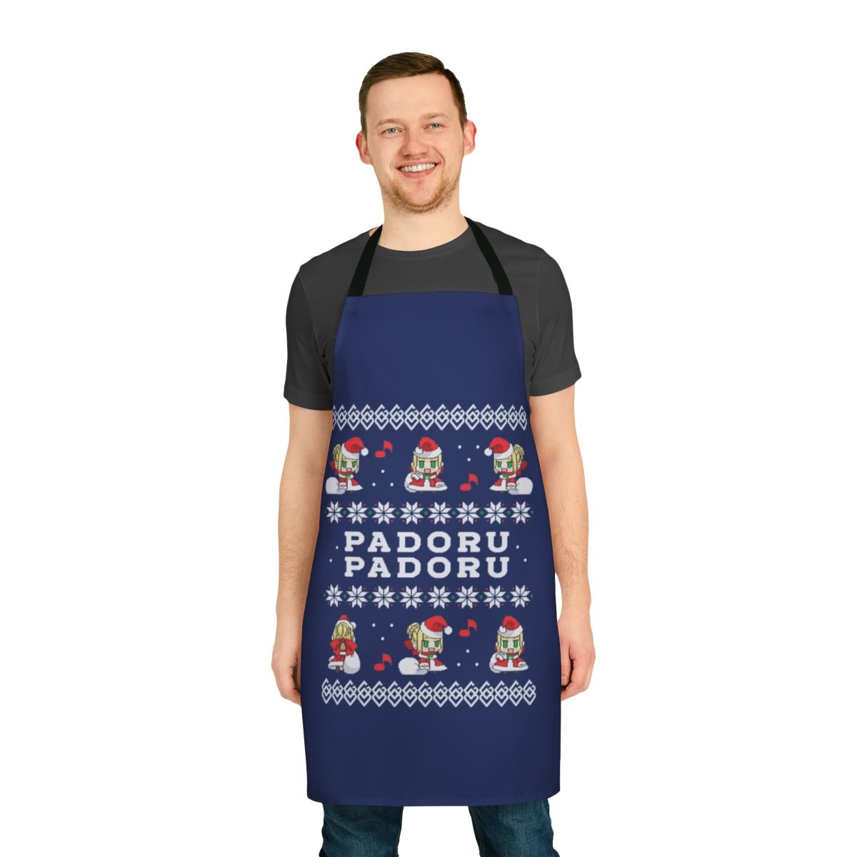 Padoru-themed anime-style apron with Fate/Grand Order characters Saber Nero and Claudius