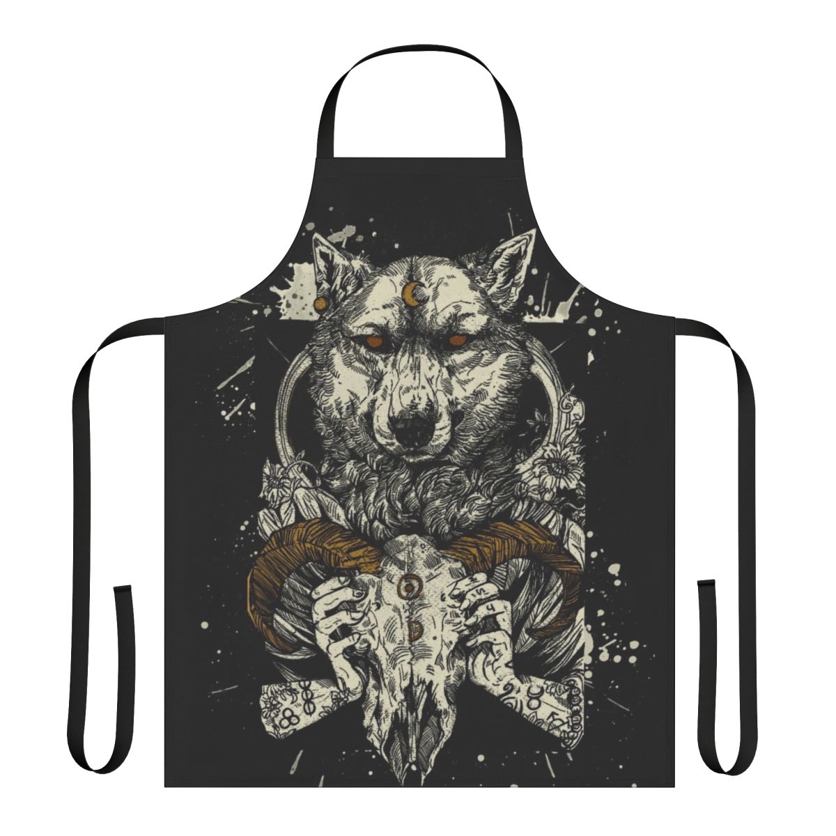 Pagan witchcraft wolf apron with nature-inspired design