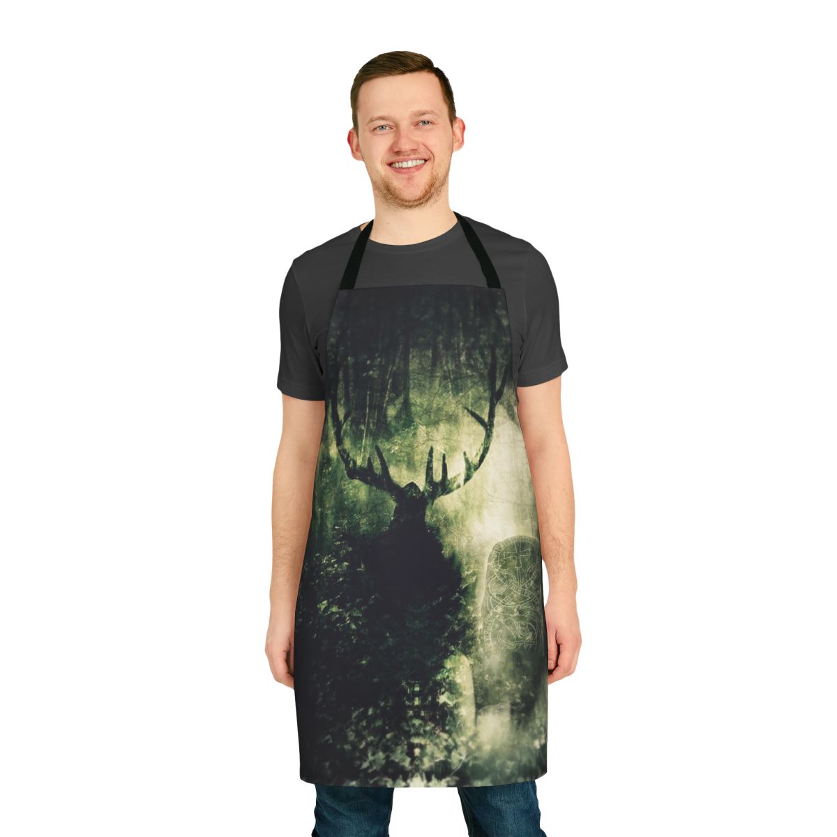 Pagan-inspired apron with woodland and green man motifs