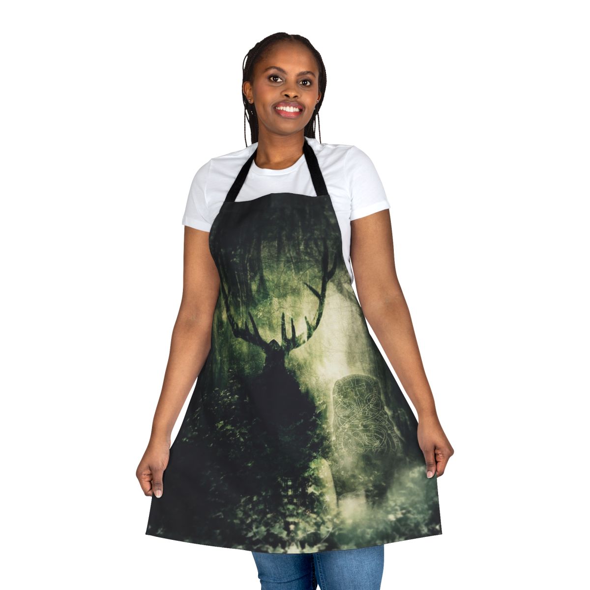 Pagan-inspired apron with woodland and green man motifs
