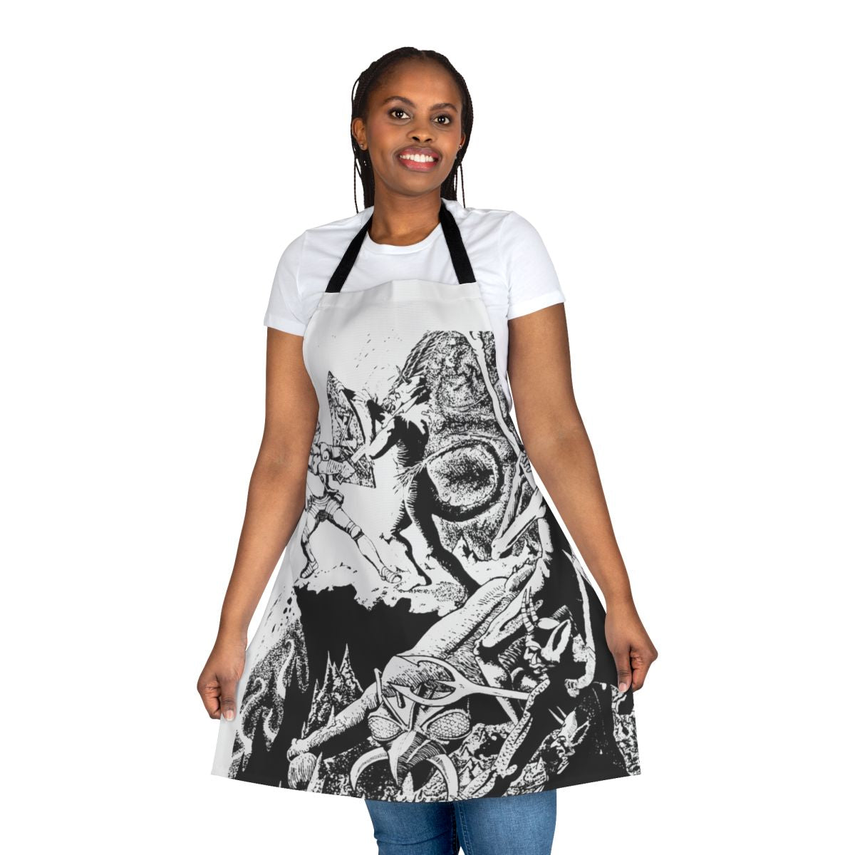 Paladin's Mystical Apron - Dungeons & Dragons-inspired black and white fantasy apron
