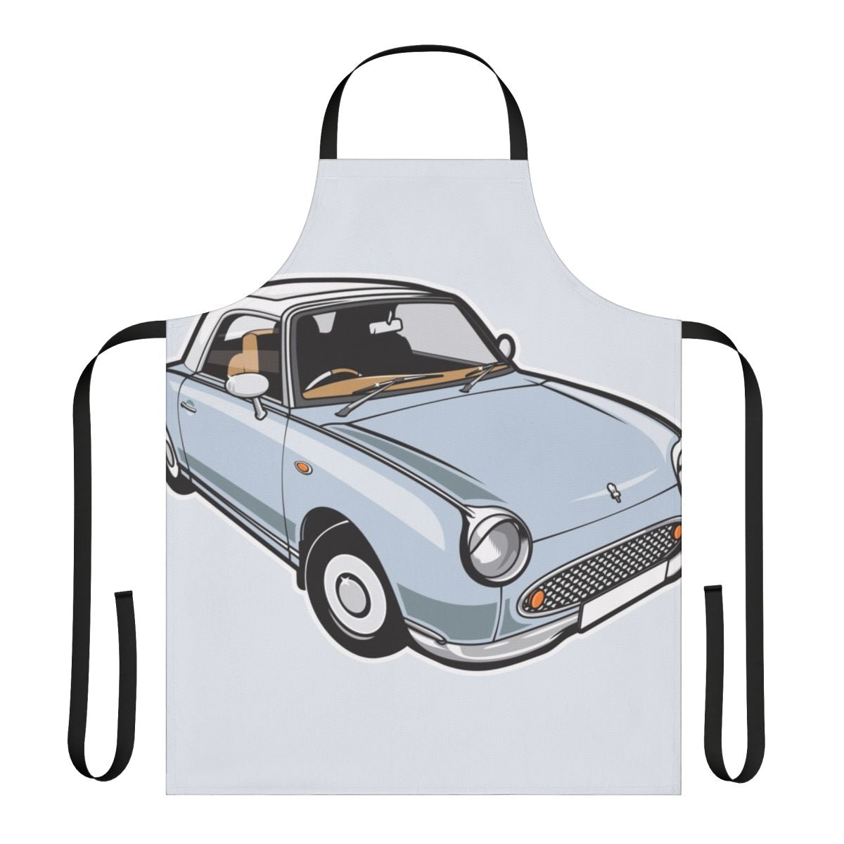 Pale aqua apron featuring a graphic of the Nissan Figaro, a beloved vintage Japanese car.