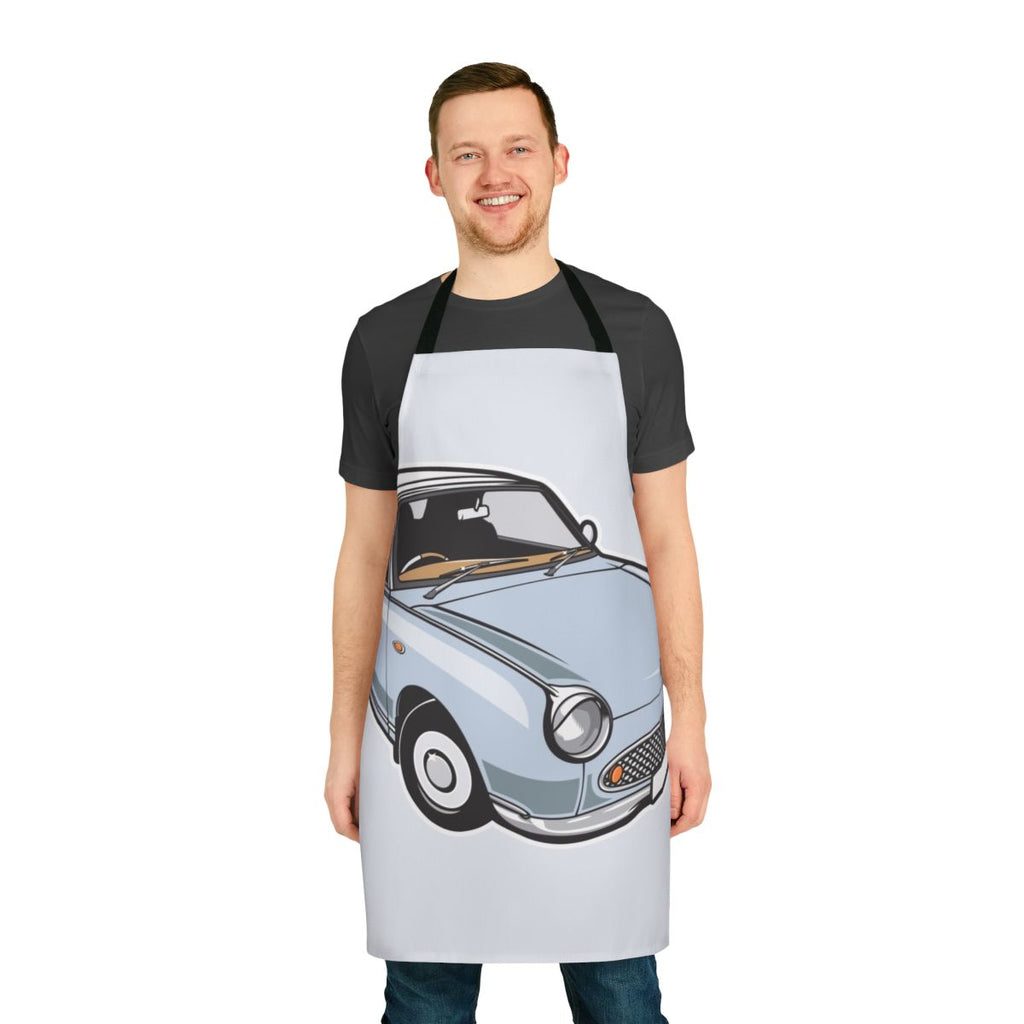Pale aqua apron featuring a graphic of the Nissan Figaro, a beloved vintage Japanese car.