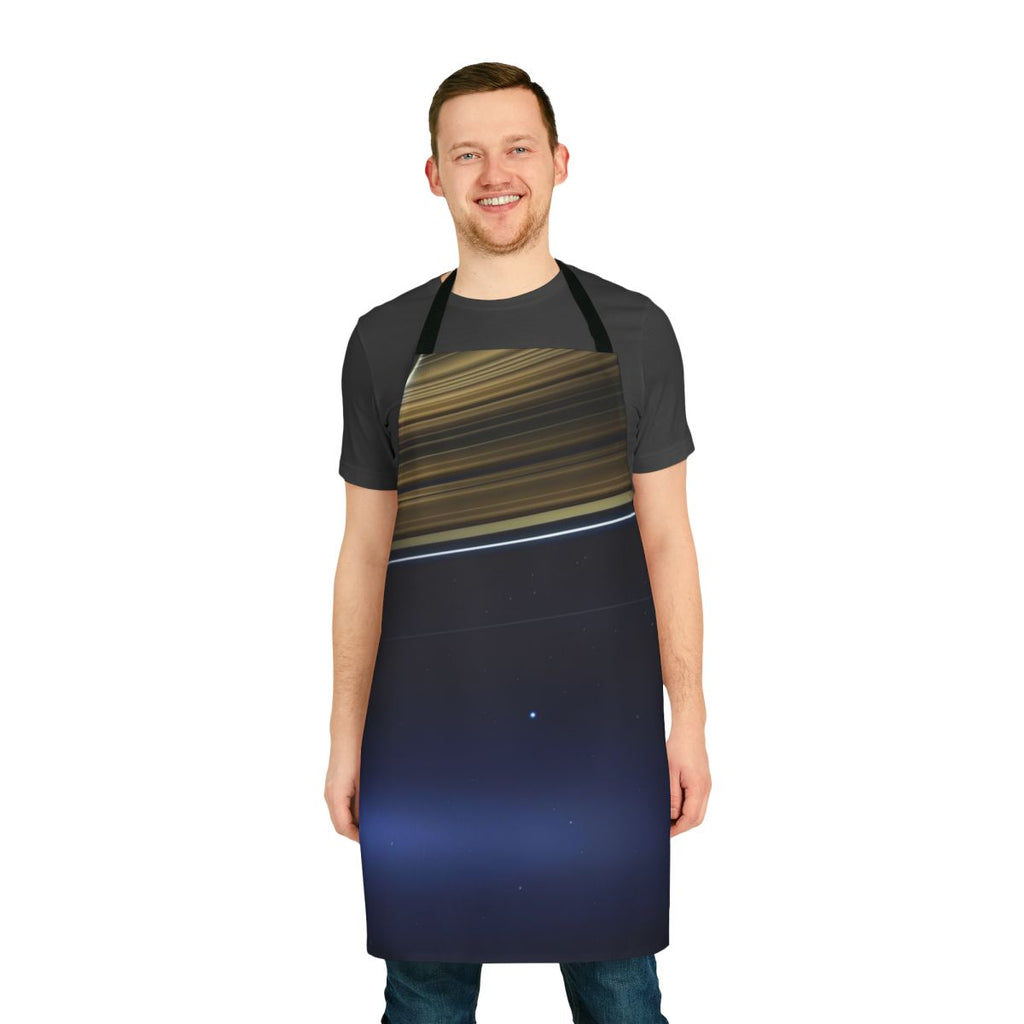 Pale Blue Dot themed apron featuring NASA Cassini Saturn imagery and space exploration design