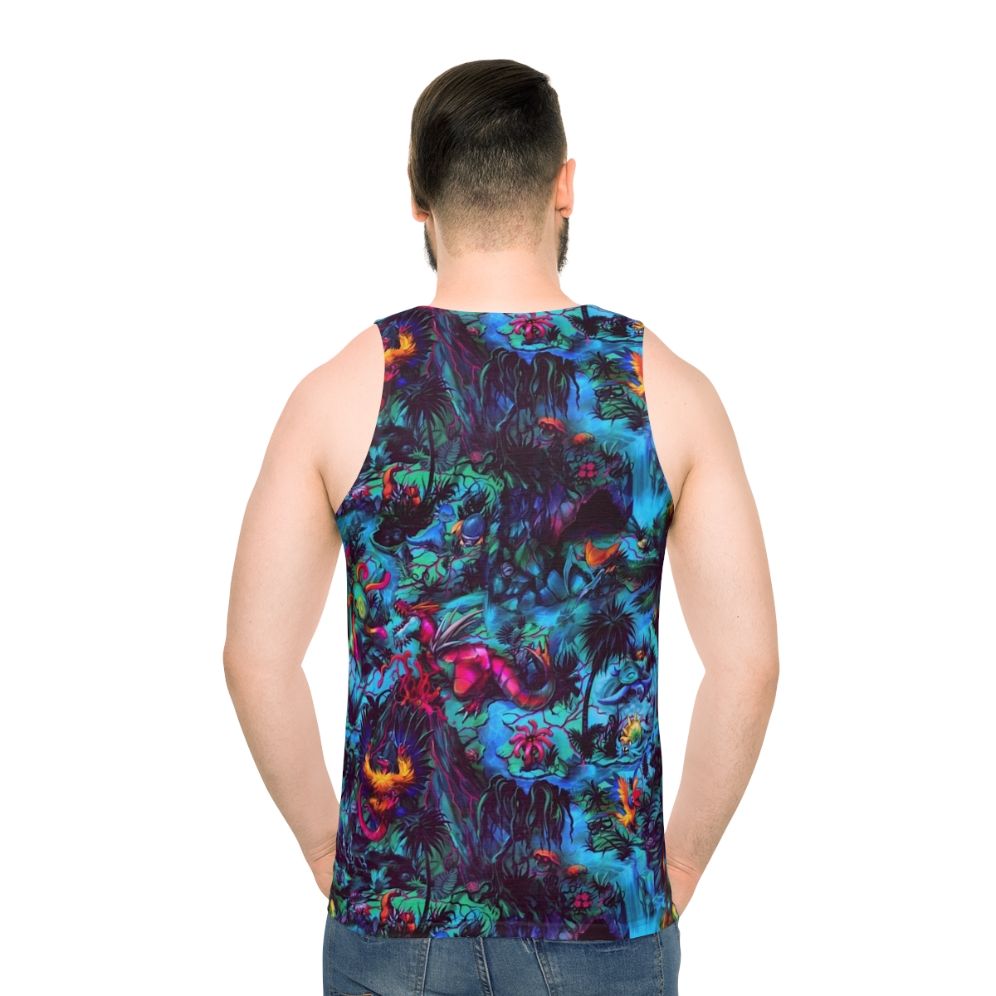 Paleo party dinosaur tank top with trippy neon prehistoric creatures
