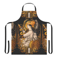 Pallas Athene-inspired apron with art nouveau design, featuring Greek goddess imagery, owls, snakes, and other mythological elements.