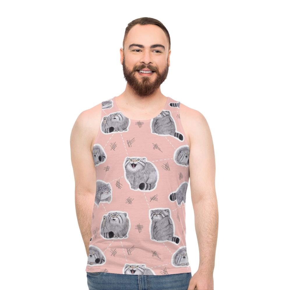 Pallas cat graphic on a unisex tank top