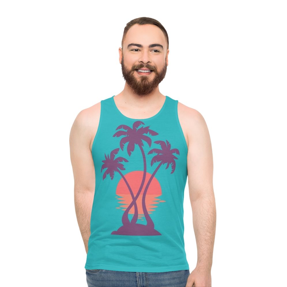 Palm tree sunset unisex tank top