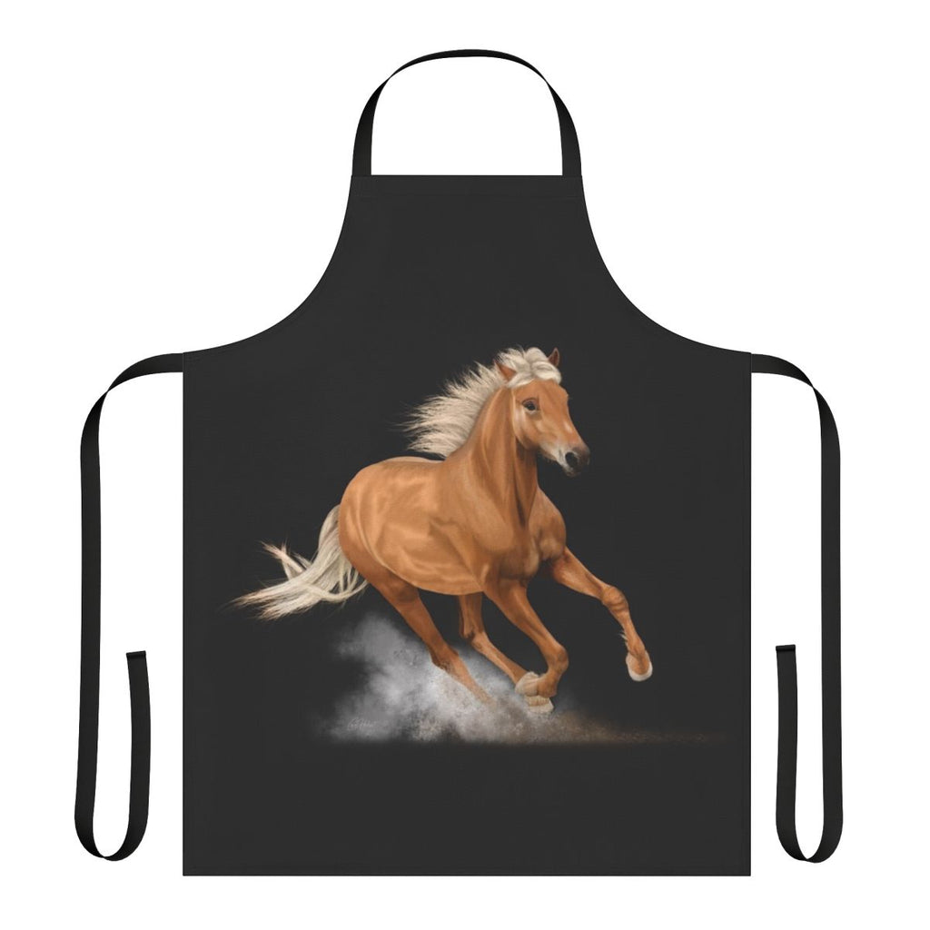 Vibrant painting of a running palomino horse on a durable apron