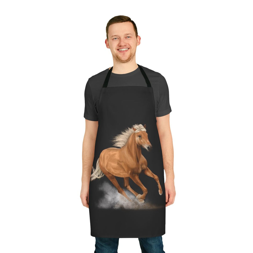 Vibrant painting of a running palomino horse on a durable apron