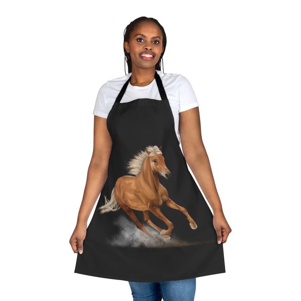 Vibrant painting of a running palomino horse on a durable apron