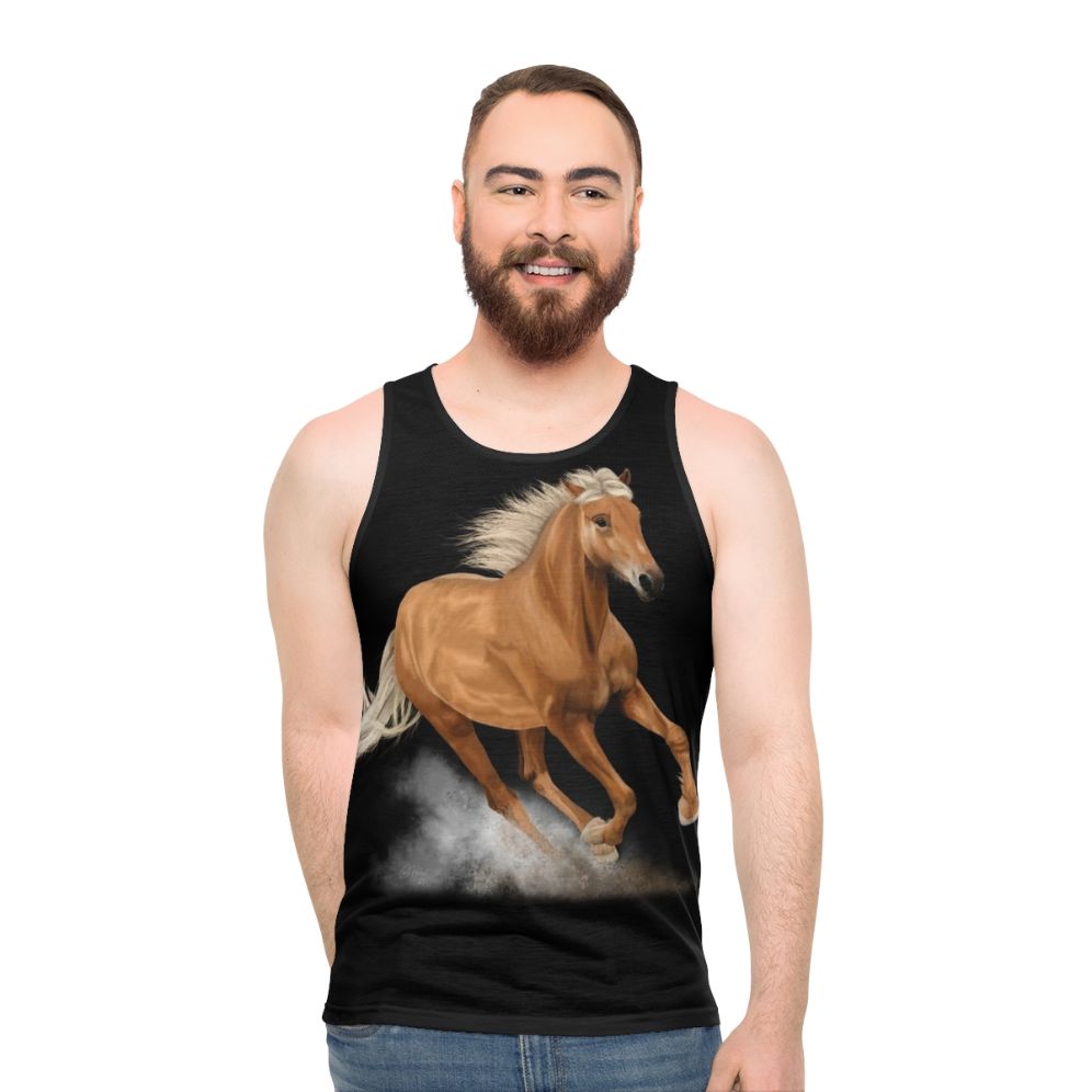 Palomino horse running painting on unisex tank top