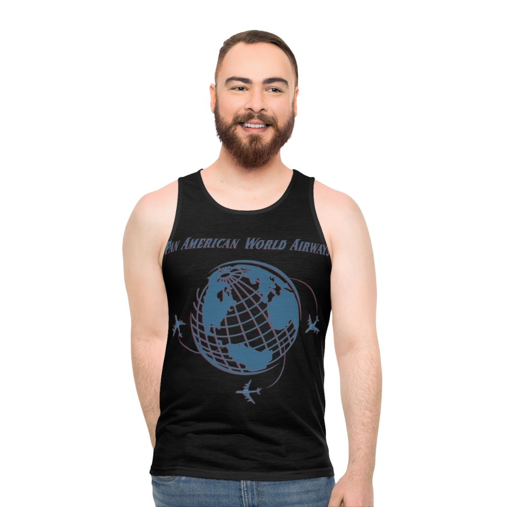 Pan Am 7 Unisex Tank Top with Airplane and Travel Motifs
