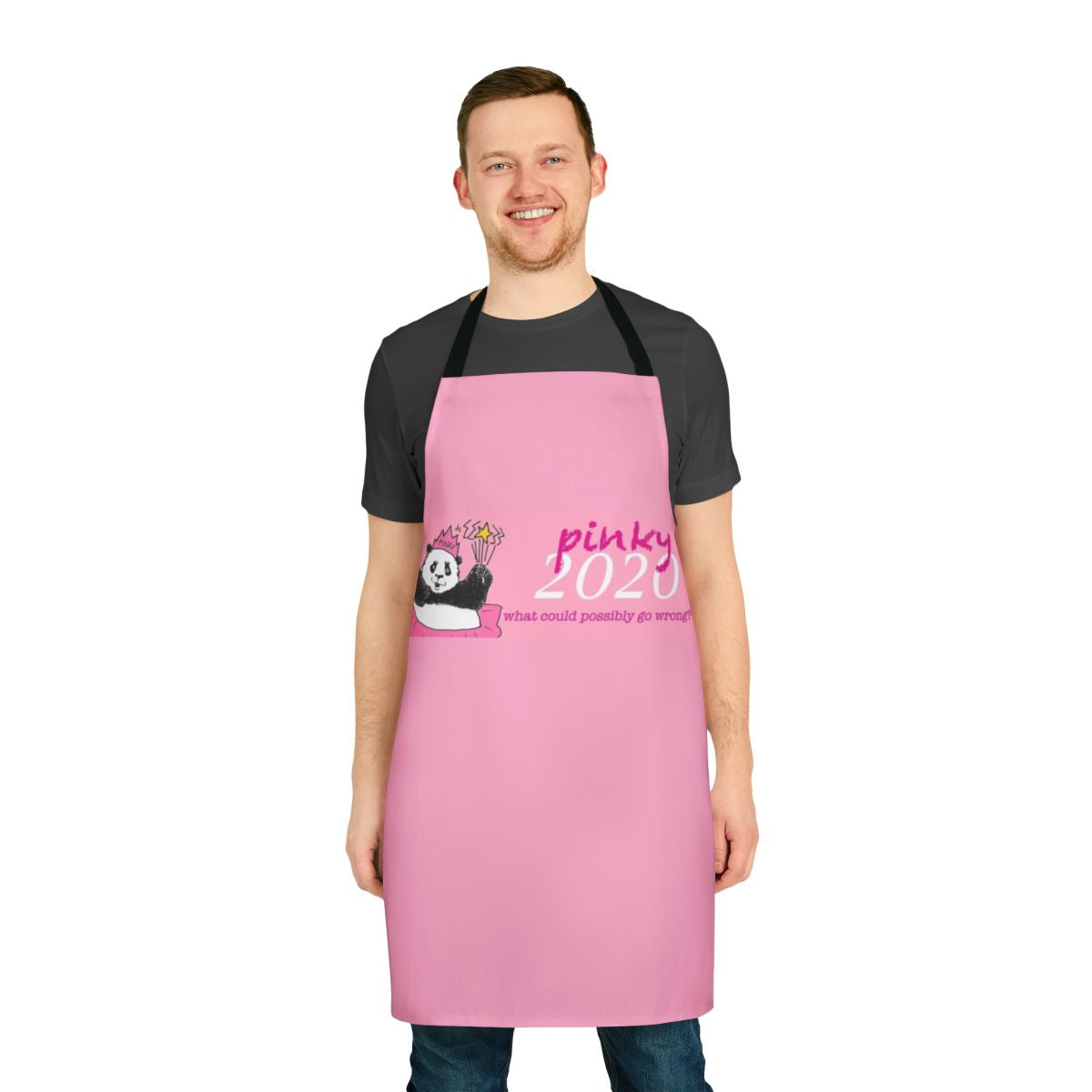Panda-themed apron with political humor design