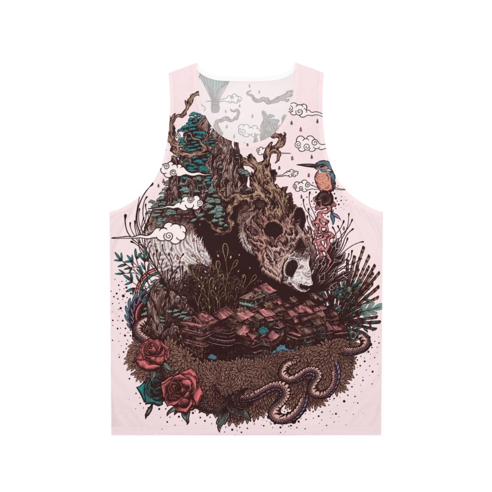 Unisex tank top with panda bear and nature illustration design