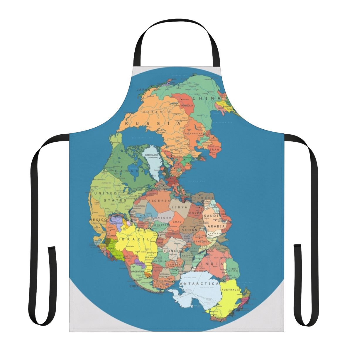 Pangaea-inspired apron with a map design showcasing the ancient supercontinent