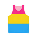 Pansexual pride flag design on a unisex tank top