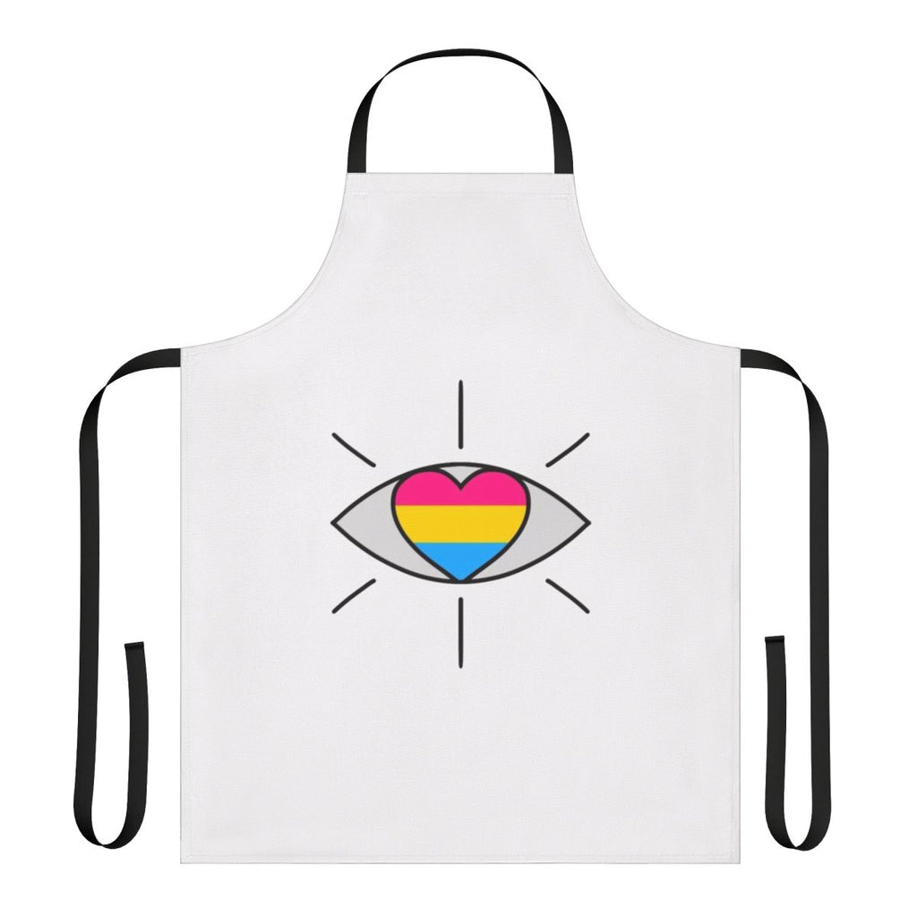 A pansexual-themed apron with a retro airline design.