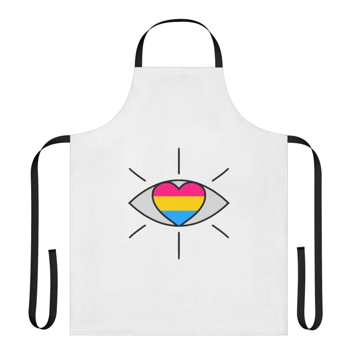 A pansexual-themed apron with a retro airline design.