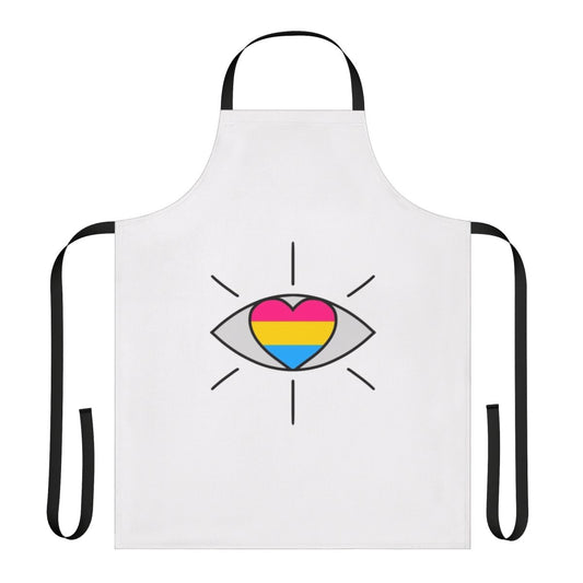 A pansexual-themed apron with a retro airline design.