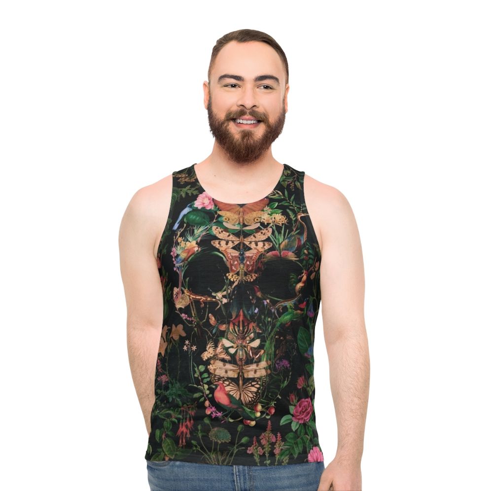 Papilion skull floral gothic boho unisex tank top