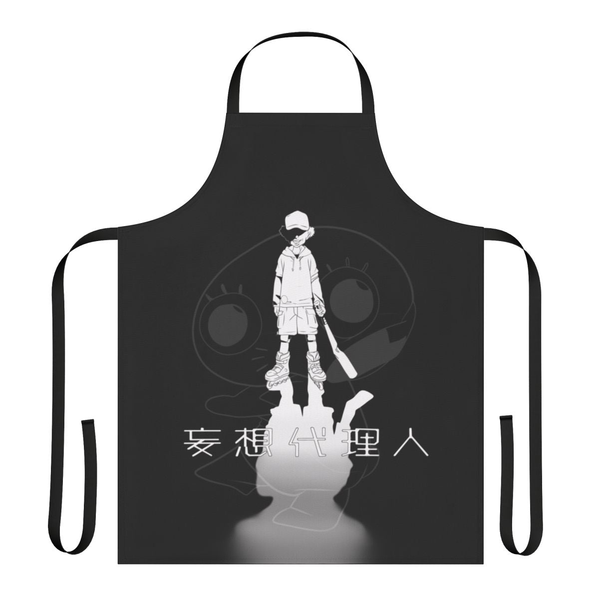 Paranoia Agent-themed apron featuring a cute Maromi plushie design