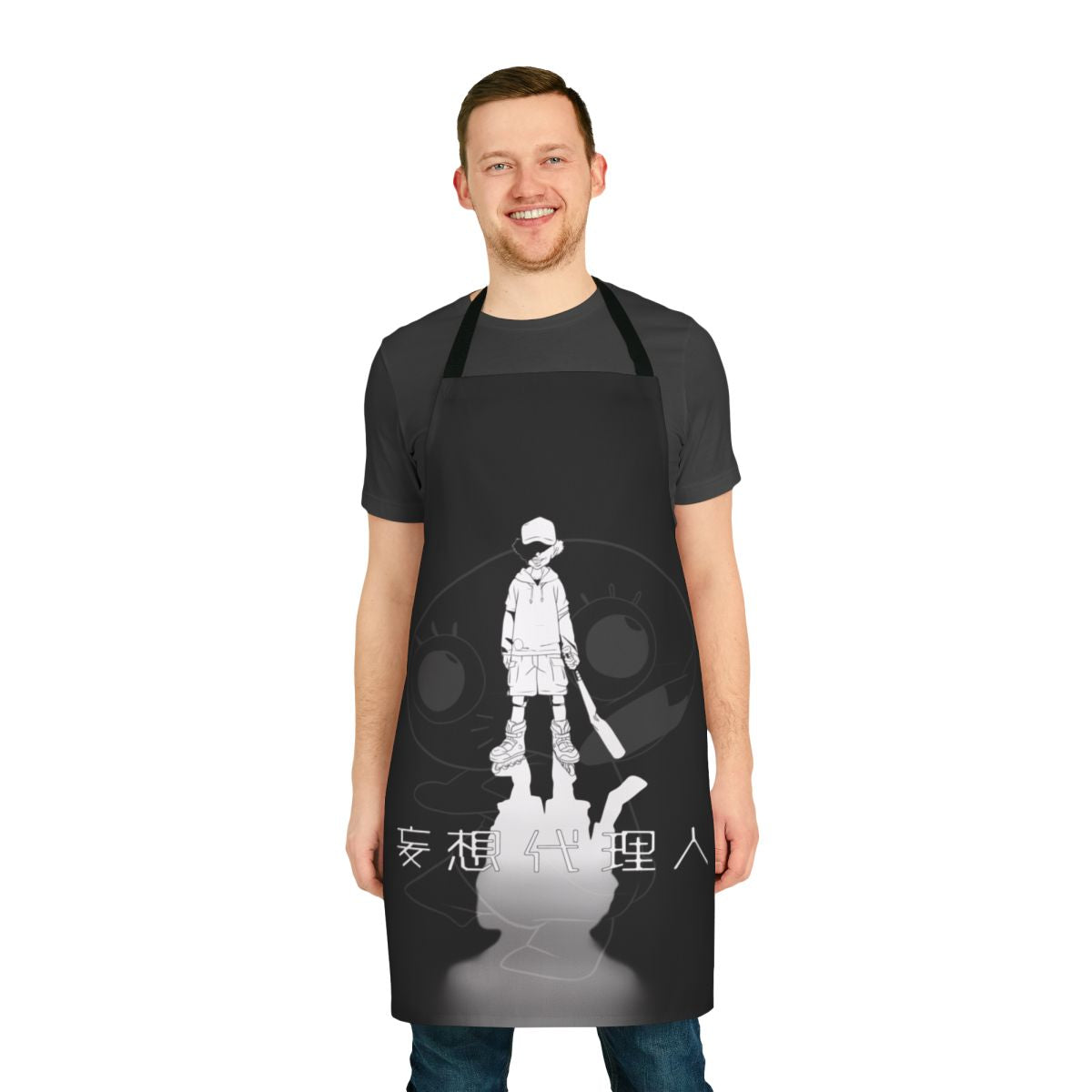 Paranoia Agent-themed apron featuring a cute Maromi plushie design