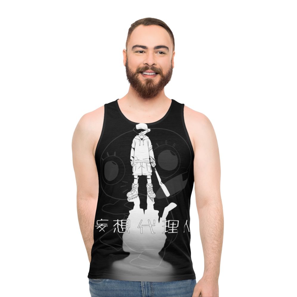 Paranoia Agent anime unisex tank top with Maromi plushie design