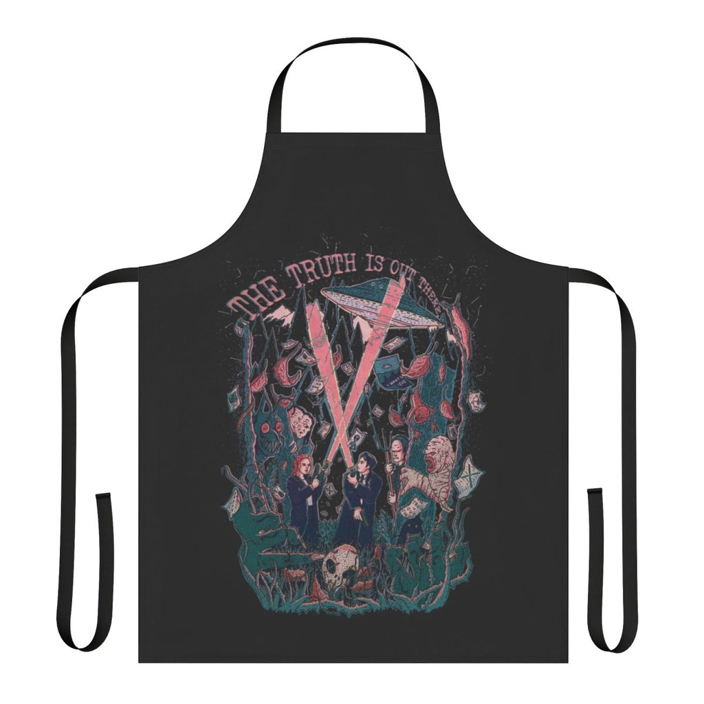 Apron featuring imagery and text inspired by the TV series The X-Files