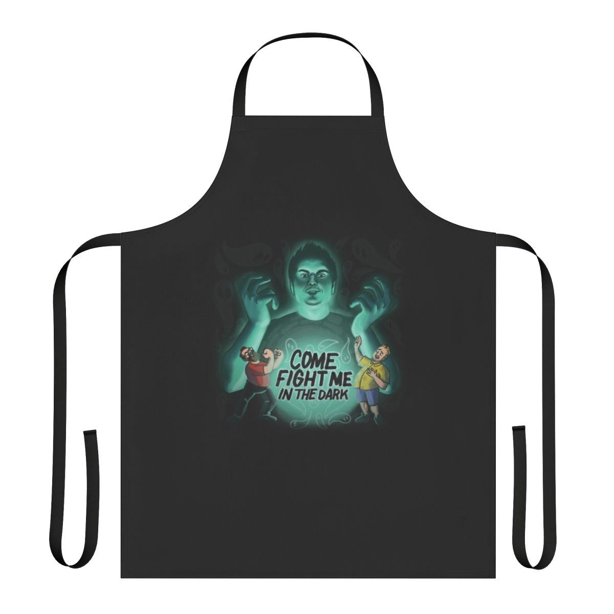 Dark apron with "Come Fight Me In The Dark" slogan, perfect for paranormal fans