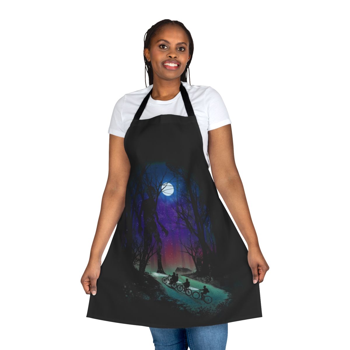 Paranormal Stranger Themed Kitchen Apron with Spooky Sci-Fi Design