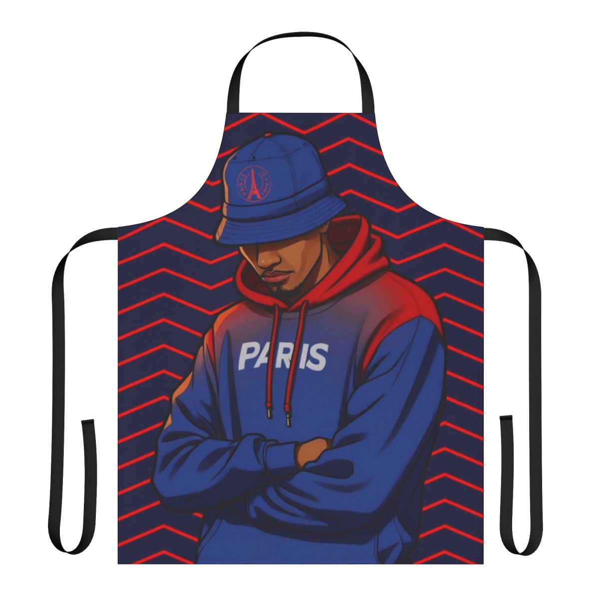Stylish parisian-themed apron with Eiffel Tower and French flag design