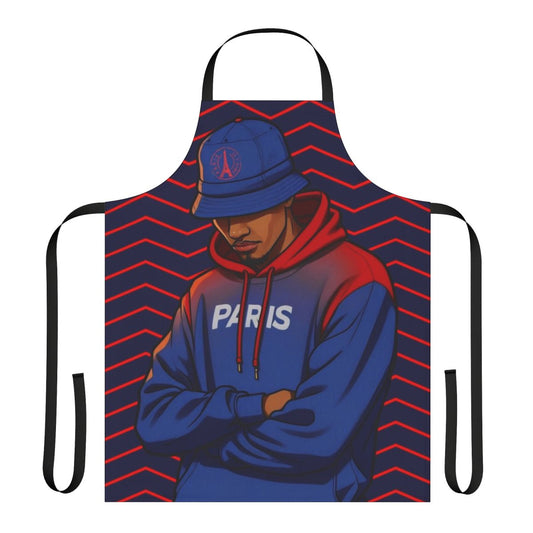 Stylish parisian-themed apron with Eiffel Tower and French flag design
