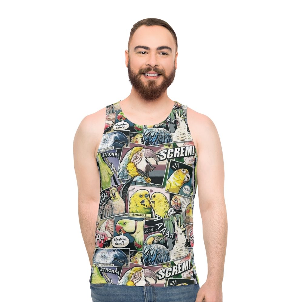 Parrot comic style unisex tank top