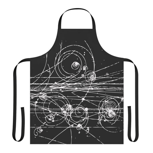 Dark apron featuring particle tracks design, perfect for science-minded individuals