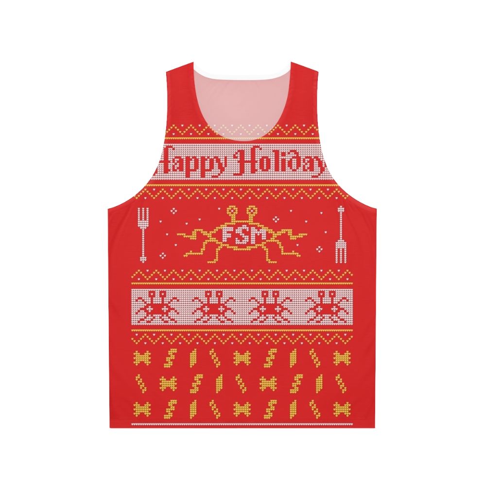 Pastafarian Christmas Unisex Tank Top with Flying Spaghetti Monster Design