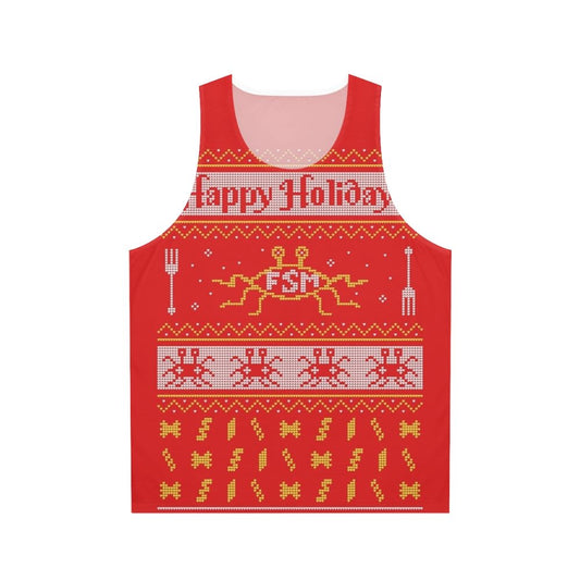 Pastafarian Christmas Unisex Tank Top with Flying Spaghetti Monster Design