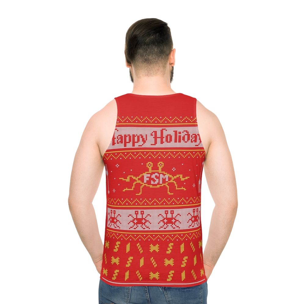 Pastafarian Christmas Unisex Tank Top with Flying Spaghetti Monster Design