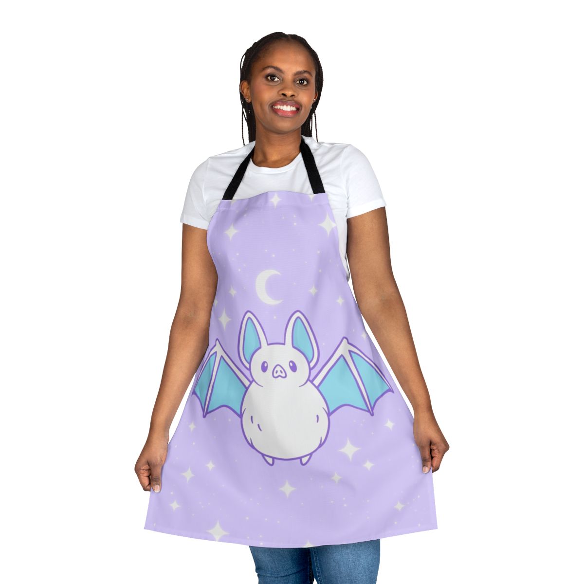 Pastel bat apron with a whimsical, Halloween-inspired design