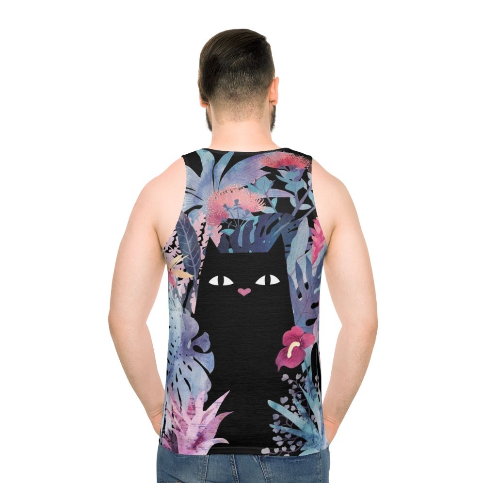 Pastel black velvet unisex cat print tank top