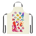 Pastel-colored apron featuring a design of various cephalopod sea creatures like squid, octopus, and cuttlefish