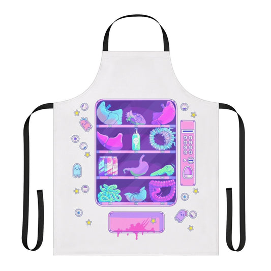 A pastel pink apron featuring cartoon-style organs and a creepy cute design, perfect for the macabre fashion enthusiast.