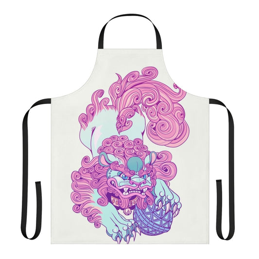 Pastel grunge-style illustration of a lion-like dog on a pet apron