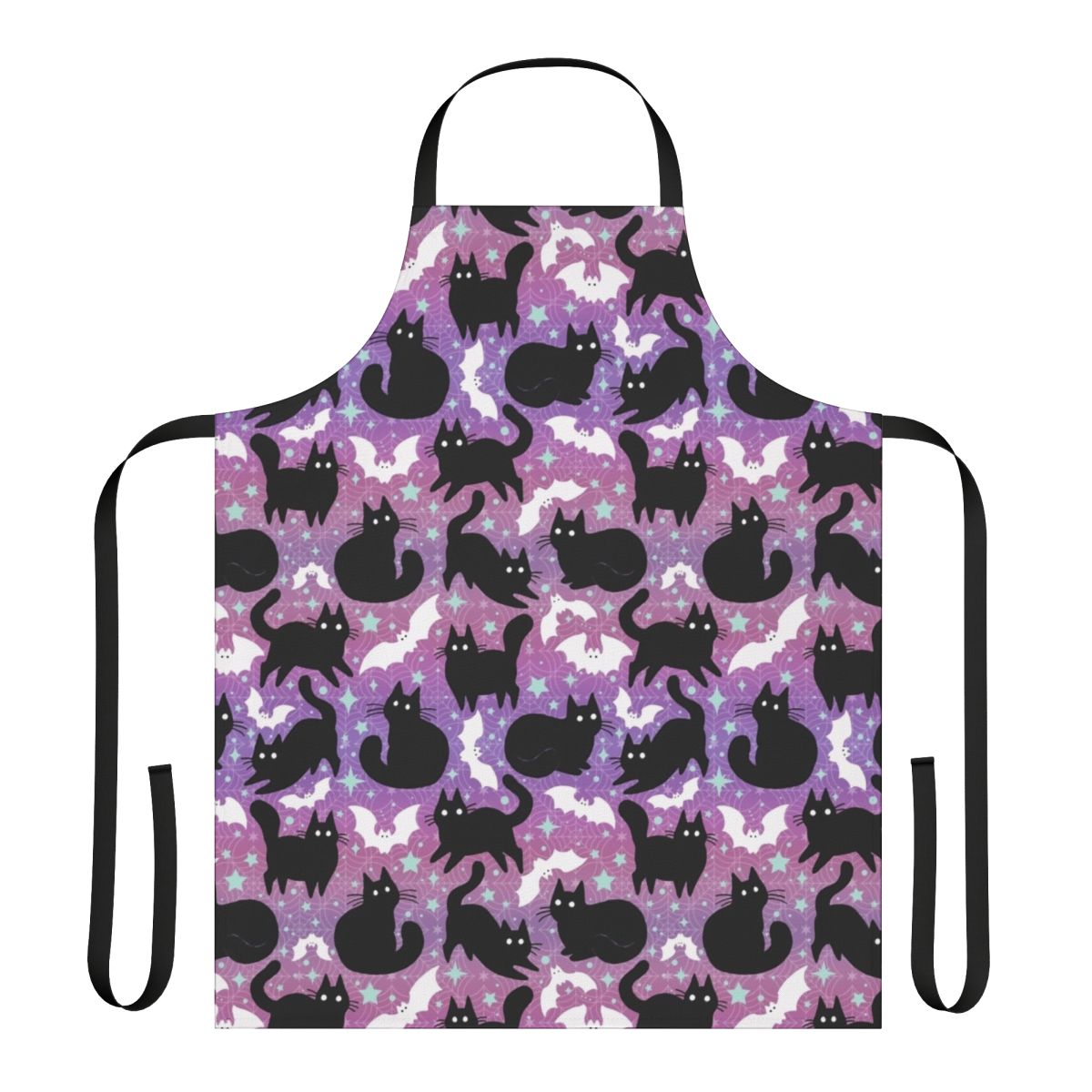 Pastel Halloween apron featuring cute black cats and bats