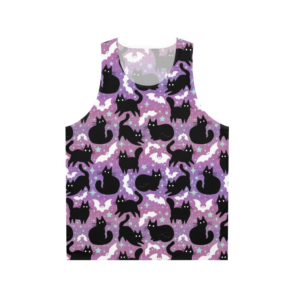 Pastel Halloween Unisex Tank Top with Spooky Black Cats