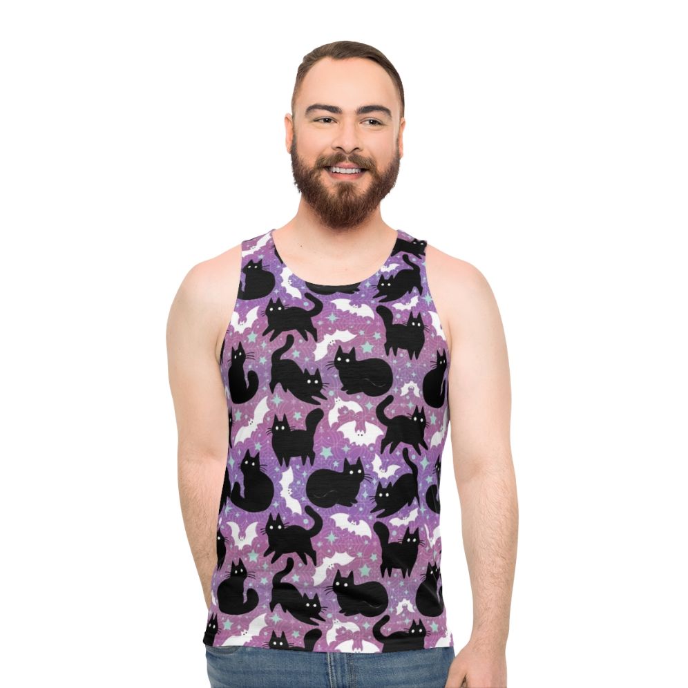 Pastel Halloween Unisex Tank Top with Spooky Black Cats