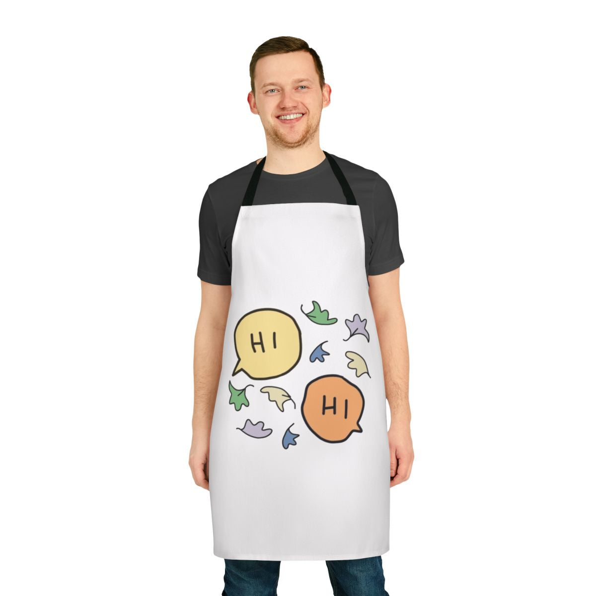 Pastel green apron with a heartleaf graphic, inspired by the Heartstopper graphic novels