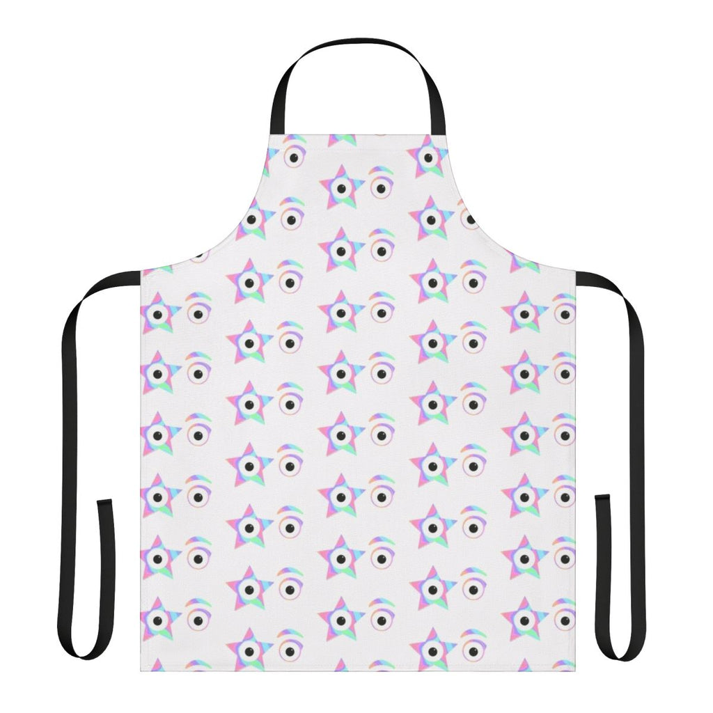 A pastel tie dye apron featuring KISS the Band's iconic Starchild design