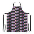 Pastel tie dye inspired Kiss the Band logo printed on a dark apron