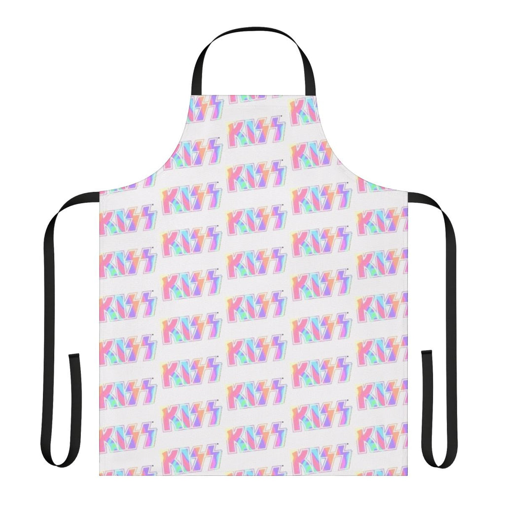 Pastel tie dye apron with Kiss the Band logo